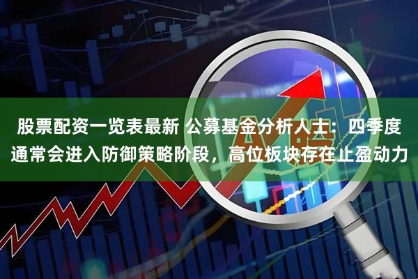 股票配资一览表最新 公募基金分析人士：四季度通常会进入防御策略阶段，高位板块存在止盈动力