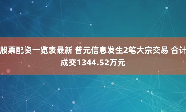 股票配资一览表最新 普元信息发生2笔大宗交易 合计成交1344.52万元